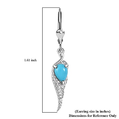 D'Joy Premium Sleeping Beauty Turquoise 1.35 ctw Leaf Earrings in Rhodium Over Sterling Silver