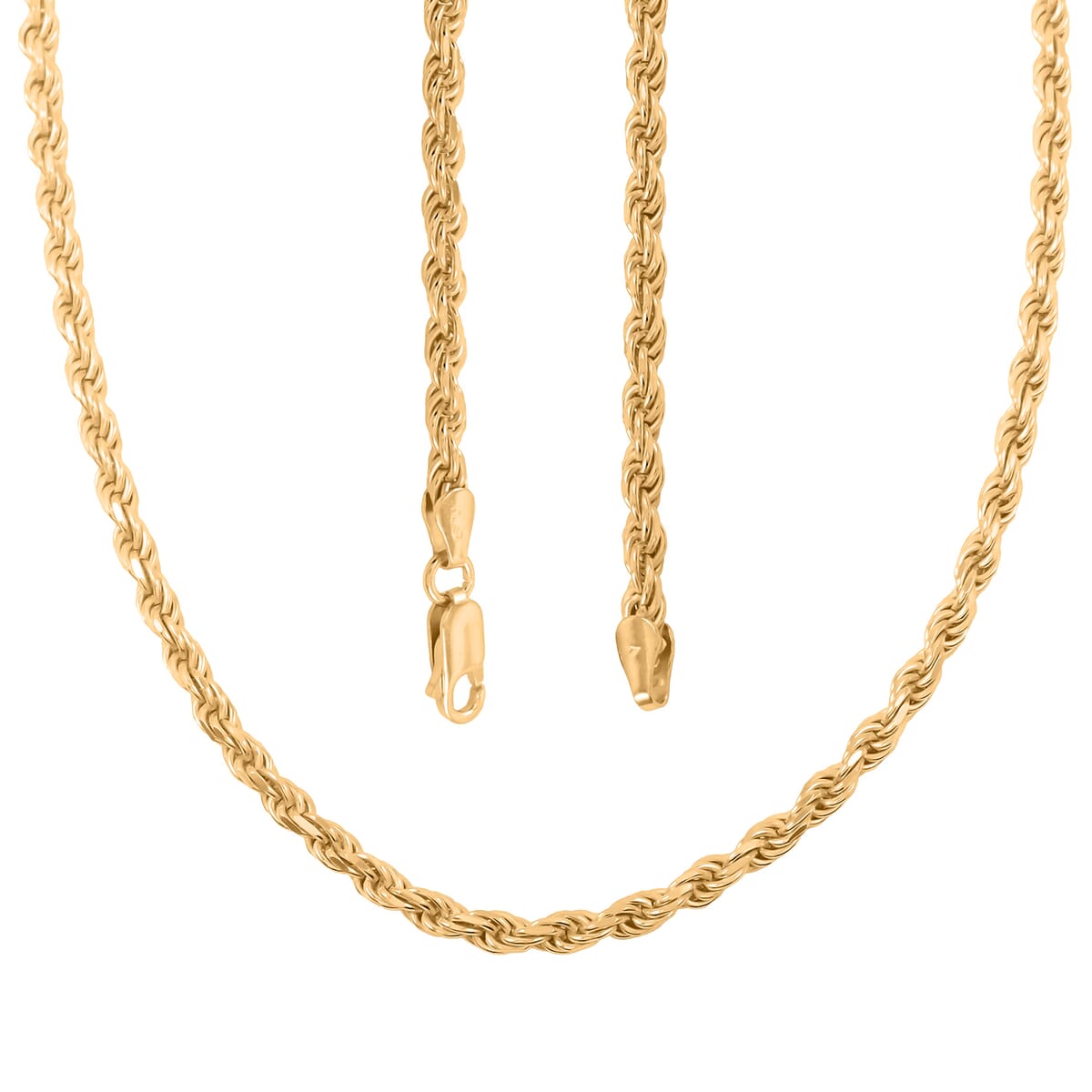 14K Yellow Gold Over Sterling Silver Rope Chain Necklace 24 Inches 22.8 Grams image number 3