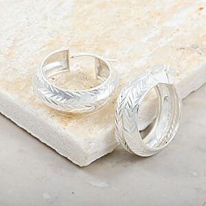 Sterling Silver Leaf Engraved Hoop Earrings 4 Grams