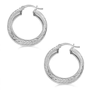 Sterling Silver Leaf Engraved Hoop Earrings 4 Grams