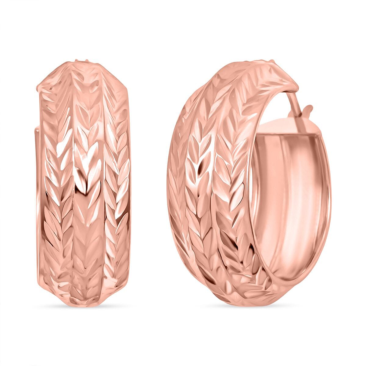 14K Rose Gold Over Sterling Silver Leaf Engraved Hoop Earrings 4 Grams image number 0