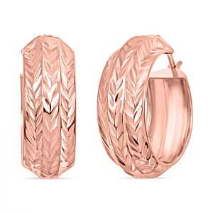14K Rose Gold Over Sterling Silver Leaf Engraved Hoop Earrings 4 Grams