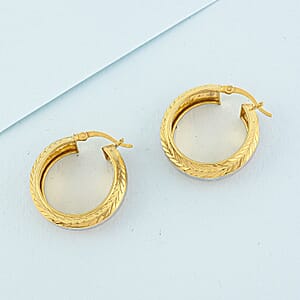 14K YRG Over and Sterling Silver Leaf Engraved Hoop Earrings 4 Grams