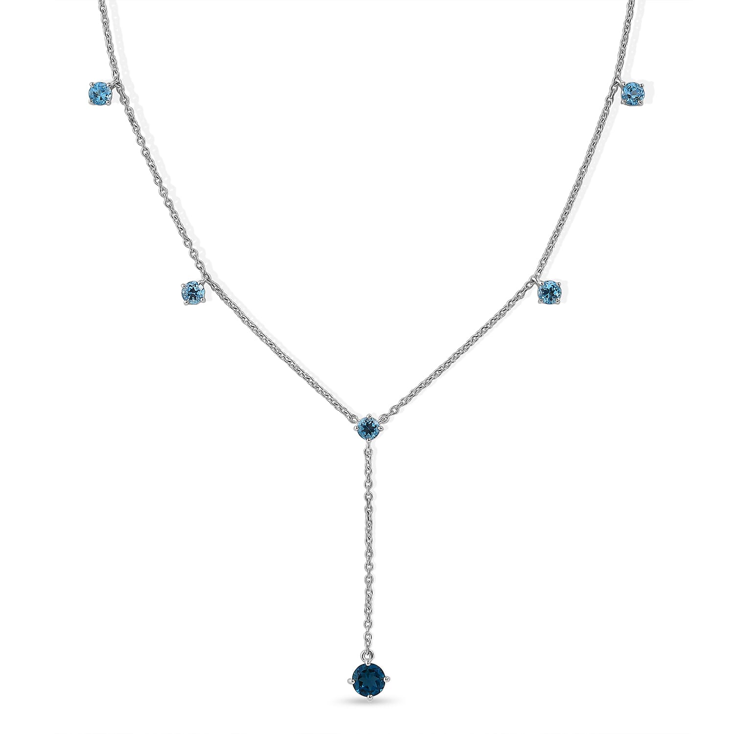 Premium London Blue Topaz and Swiss Blue Topaz 3.35 ctw Necklace in Rhodium Over Sterling Silver 20 Inches