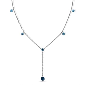 Premium London Blue Topaz and Swiss Blue Topaz 3.35 ctw Necklace in Rhodium Over Sterling Silver 20 Inches 