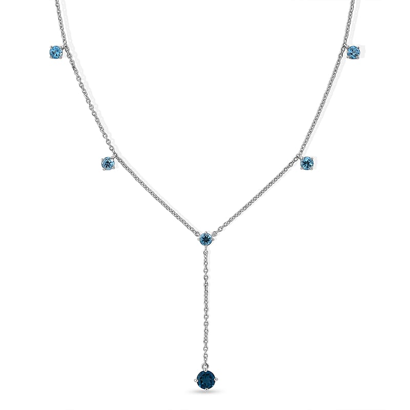 Premium London Blue Topaz and Swiss Blue Topaz 3.35 ctw Necklace in Rhodium Over Sterling Silver 20 Inches
