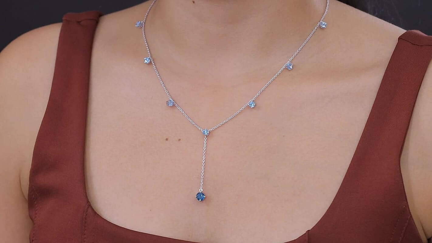 Premium London Blue Topaz and Swiss Blue Topaz 3.35 ctw Necklace in Rhodium Over Sterling Silver 20 Inches