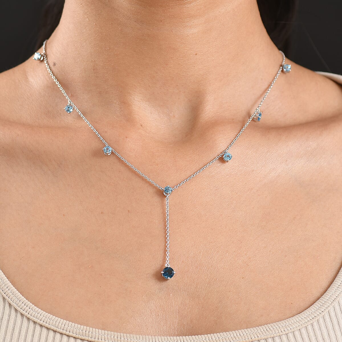 Premium London Blue Topaz and Swiss Blue Topaz 3.35 ctw Necklace in Rhodium Over Sterling Silver 20 Inches  image number 2
