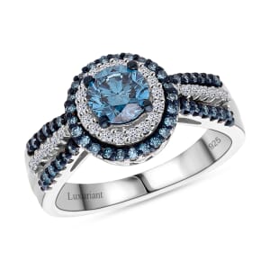 Luxuriant Lab Grown Blue and White Diamond SI 1.00 ctw Midnight Serenade Ring in Rhodium Over Sterling Silver (Size 10.0)