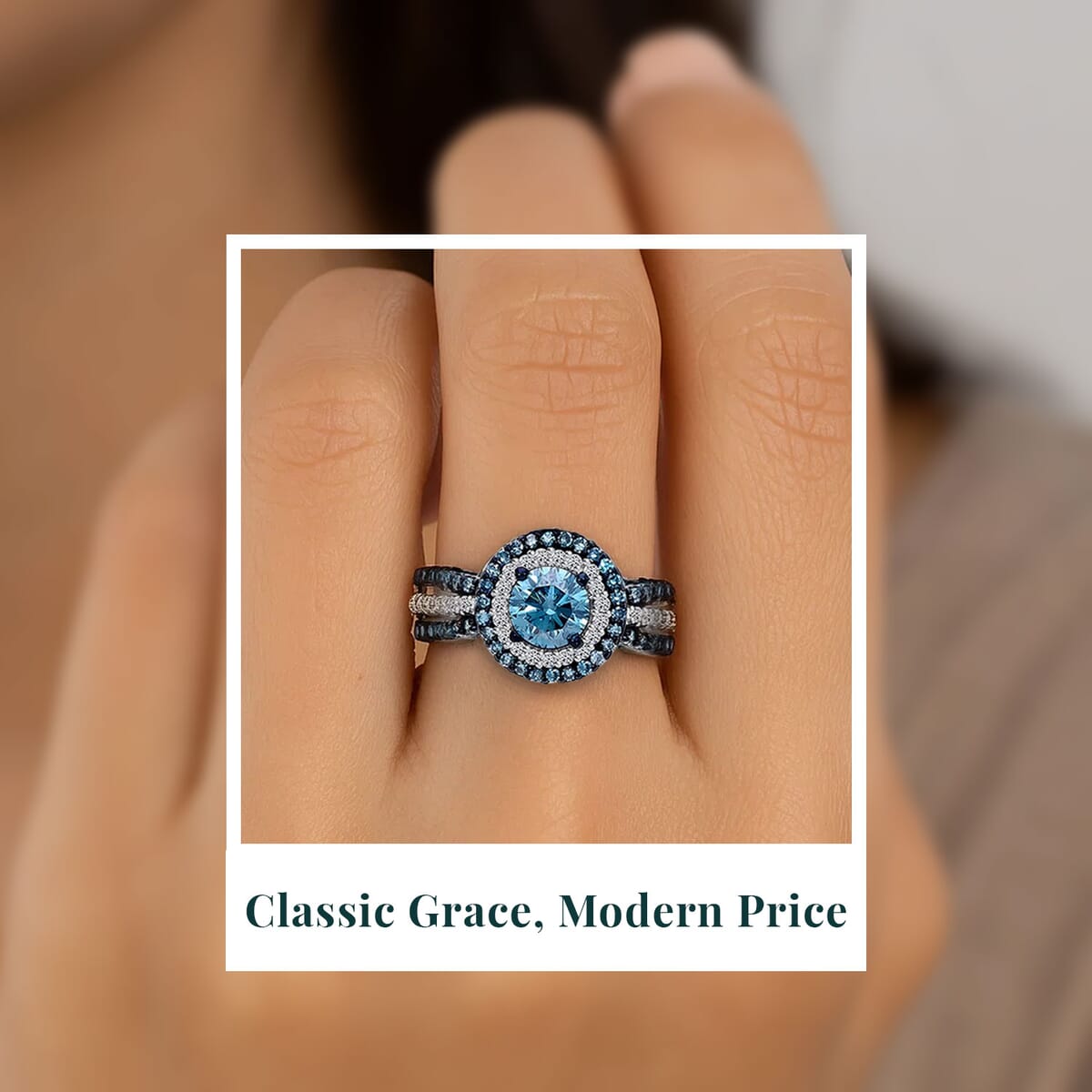 Luxuriant Lab Grown Blue Diamond (IR) and Lab Grown White Diamond SI 1.00 ctw Midnight Serenade Ring in Rhodium Over Sterling Silver (Size 10.0) image number 1