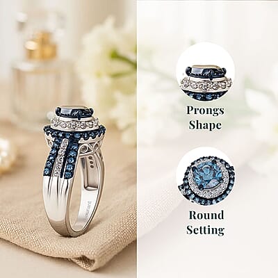 Luxuriant Lab Grown Blue Diamond (IR) and Lab Grown White Diamond SI 1.00 ctw Midnight Serenade Ring in Rhodium Over Sterling Silver (Size 10.0)