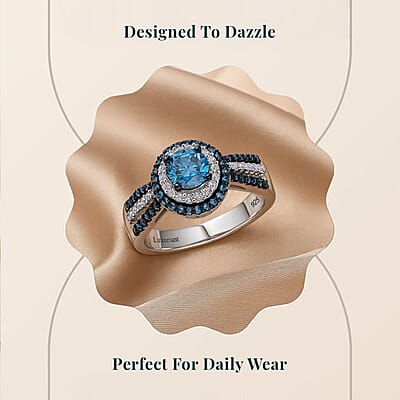 Luxuriant Lab Grown Blue Diamond (IR) and Lab Grown White Diamond SI 1.00 ctw Midnight Serenade Ring in Rhodium Over Sterling Silver (Size 10.0)