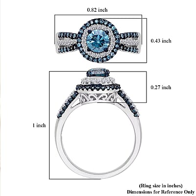 Luxuriant Lab Grown Blue Diamond (IR) and Lab Grown White Diamond SI 1.00 ctw Midnight Serenade Ring in Rhodium Over Sterling Silver (Size 10.0)