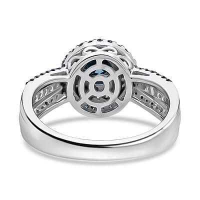 Luxuriant Lab Grown Blue Diamond (IR) and Lab Grown White Diamond SI 1.00 ctw Midnight Serenade Ring in Rhodium Over Sterling Silver (Size 10.0)