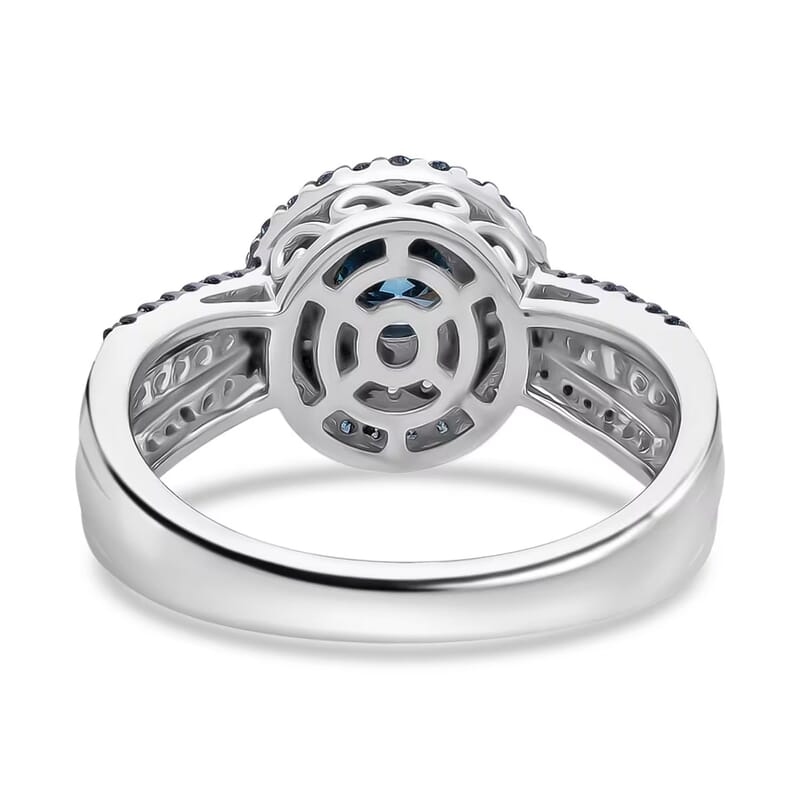 Luxuriant Lab Grown Blue Diamond (IR) and Lab Grown White Diamond SI 1.00 ctw Midnight Serenade Ring in Rhodium Over Sterling Silver (Size 10.0)