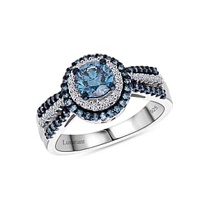 Luxuriant Lab Grown Blue Diamond (IR) and Lab Grown White Diamond SI 1.00 ctw Midnight Serenade Ring in Rhodium Over Sterling Silver (Size 8.0)