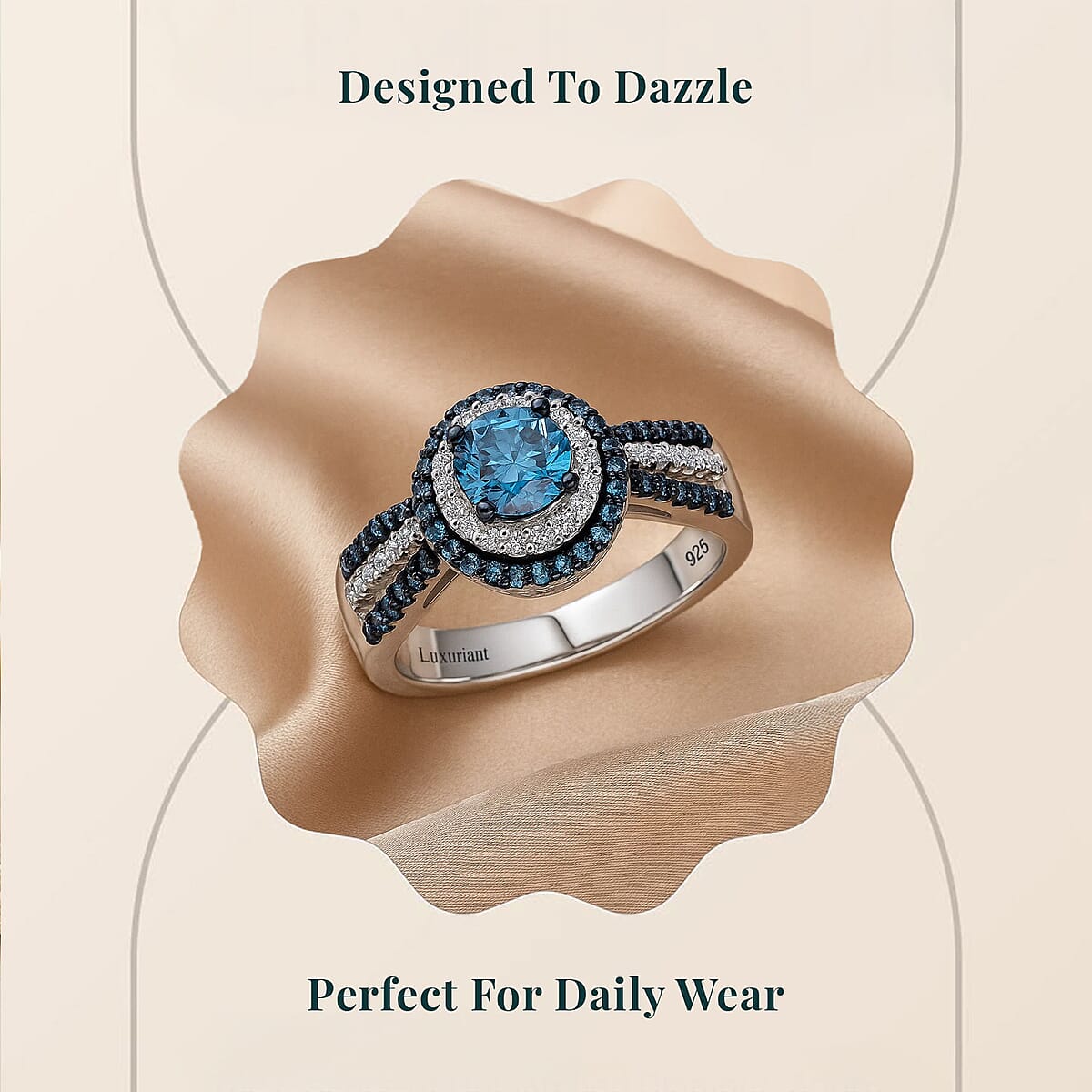 Luxuriant Lab Grown Blue Diamond (IR) and Lab Grown White Diamond SI 1.00 ctw Midnight Serenade Ring in Rhodium Over Sterling Silver (Size 8.0) image number 5