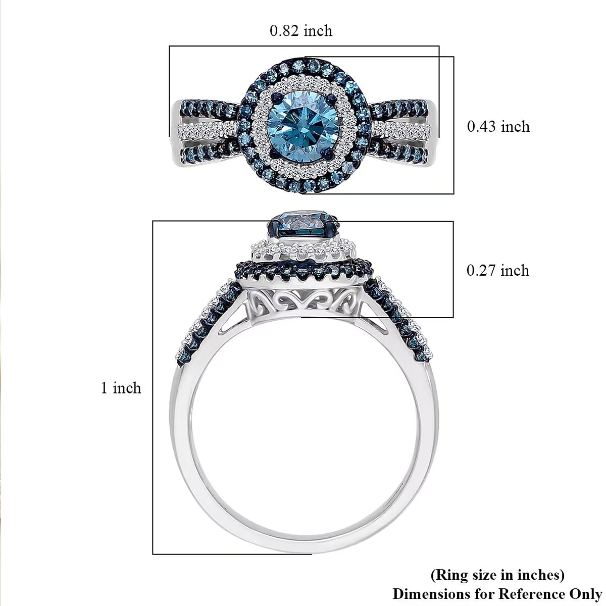 Luxuriant Lab Grown Blue Diamond (IR) and Lab Grown White Diamond SI 1.00 ctw Midnight Serenade Ring in Rhodium Over Sterling Silver (Size 8.0) image number 6