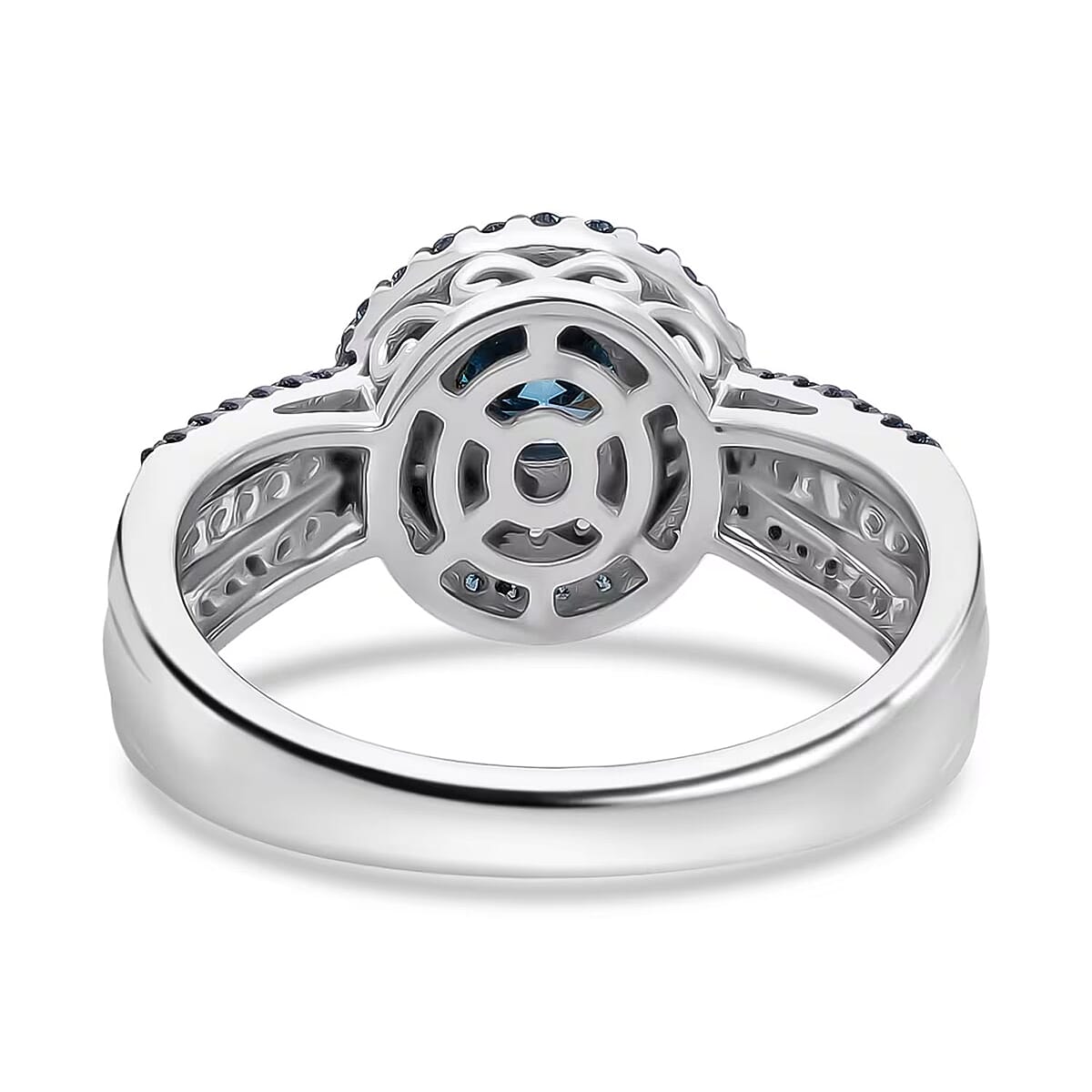 Luxuriant Lab Grown Blue Diamond (IR) and Lab Grown White Diamond SI 1.00 ctw Midnight Serenade Ring in Rhodium Over Sterling Silver (Size 8.0) image number 7