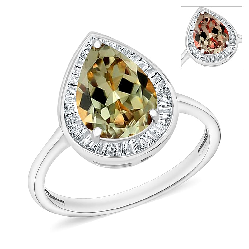Luxoro Premium Turkizite and G-H I2 Diamond 2.20 ctw Ring in 14K White Gold (Size 10.0) 4 Grams