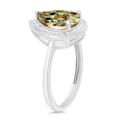 Luxoro Premium Turkizite and G-H I2 Diamond 2.20 ctw Ring in 14K White Gold (Size 10.0) 4 Grams