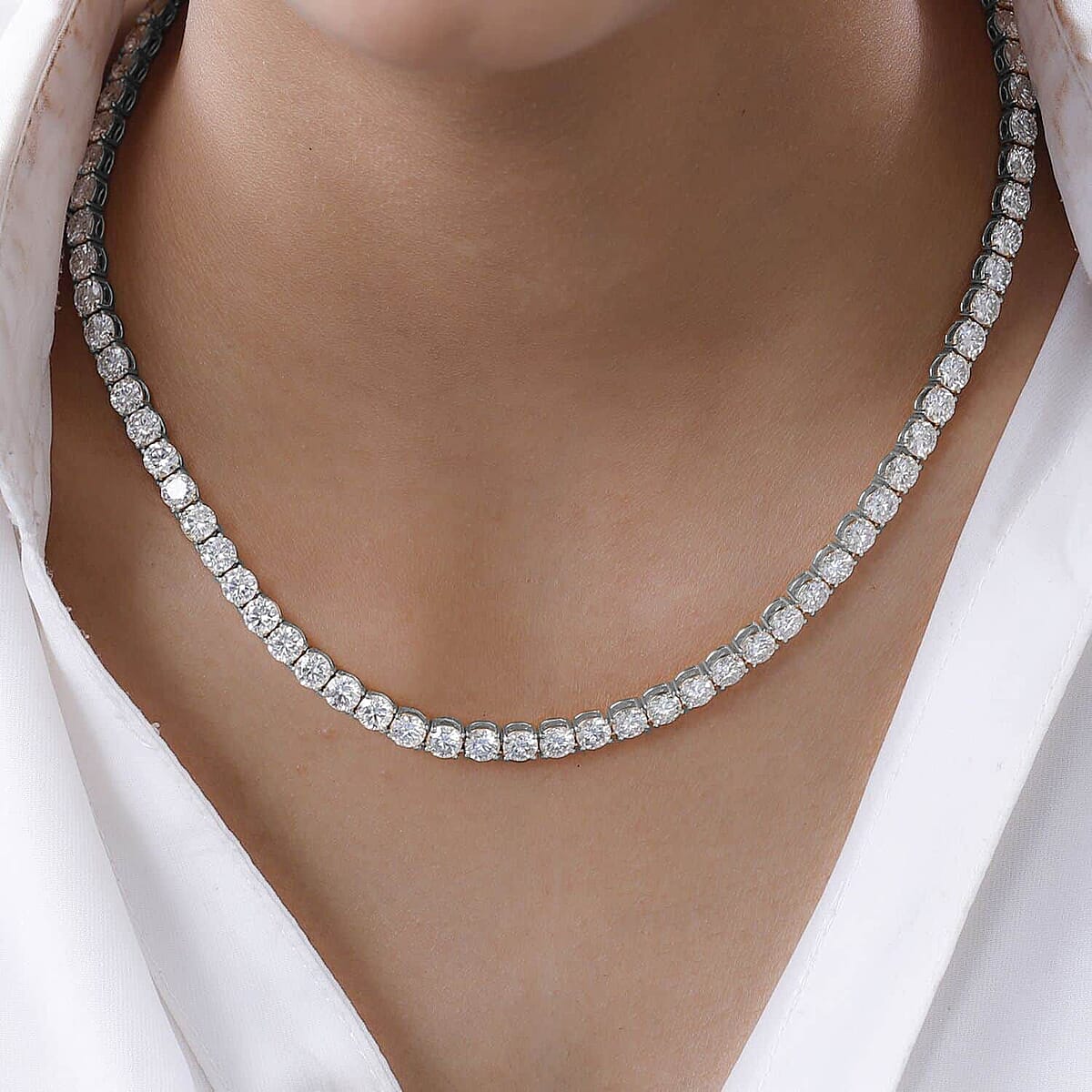 D'Joy 100 Facet Moissanite 41.65 ctw Necklace in Rhodium Over Sterling Silver 18 Inches image number 1