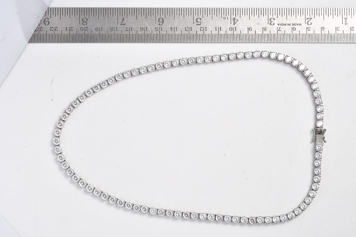 D'Joy 100 Facet Moissanite 41.65 ctw Necklace in Rhodium Over Sterling Silver 18 Inches image number 4