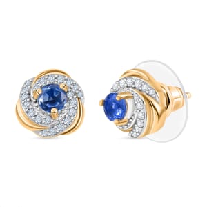 D'Joy Kashmir Kyanite and White Zircon 1.15 ctw Celestial Swirl Earrings in 18K Vermeil Yellow Gold Over Sterling Silver