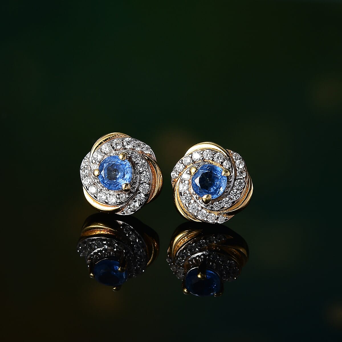 D'Joy Kashmir Kyanite and White Zircon 1.15 ctw Celestial Swirl Earrings in 18K Vermeil Yellow Gold Over Sterling Silver image number 1