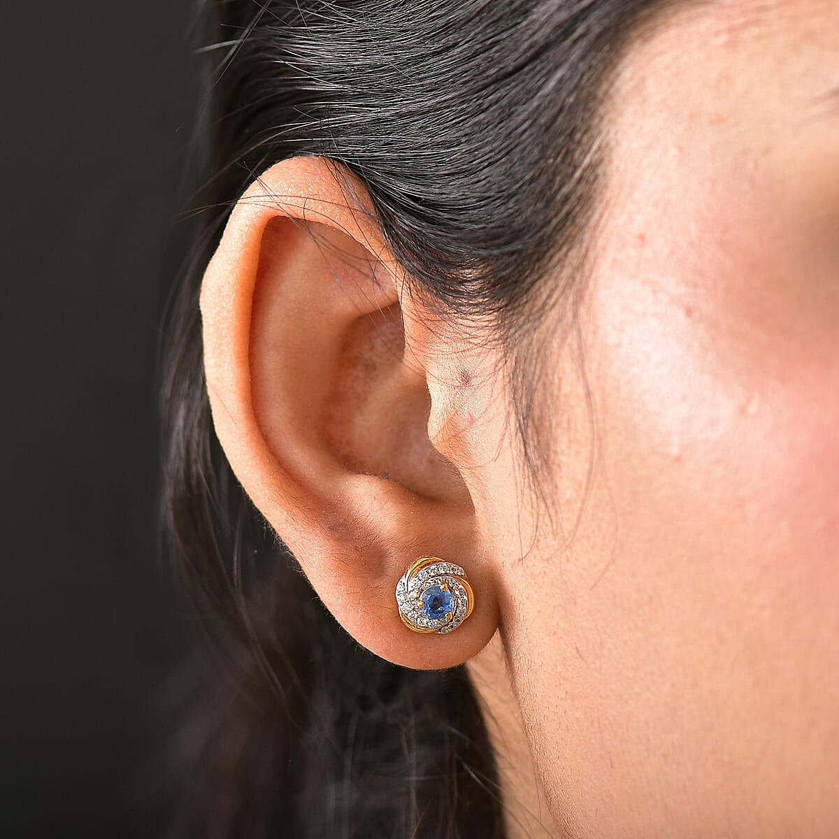D'Joy Kashmir Kyanite and White Zircon 1.15 ctw Celestial Swirl Earrings in 18K Vermeil Yellow Gold Over Sterling Silver image number 2
