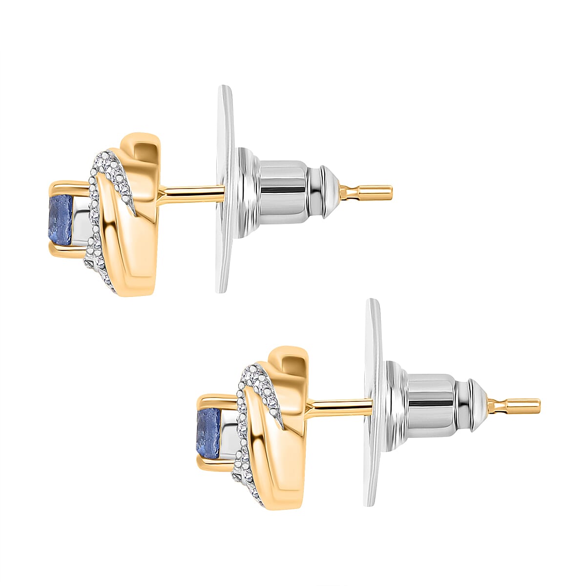 D'Joy Kashmir Kyanite and White Zircon 1.15 ctw Celestial Swirl Earrings in 18K Vermeil Yellow Gold Over Sterling Silver image number 3