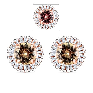 Premium Turkizite and White Diamond 1.40 ctw Earrings in 18K Vermeil Rose Gold Over Sterling Silver
