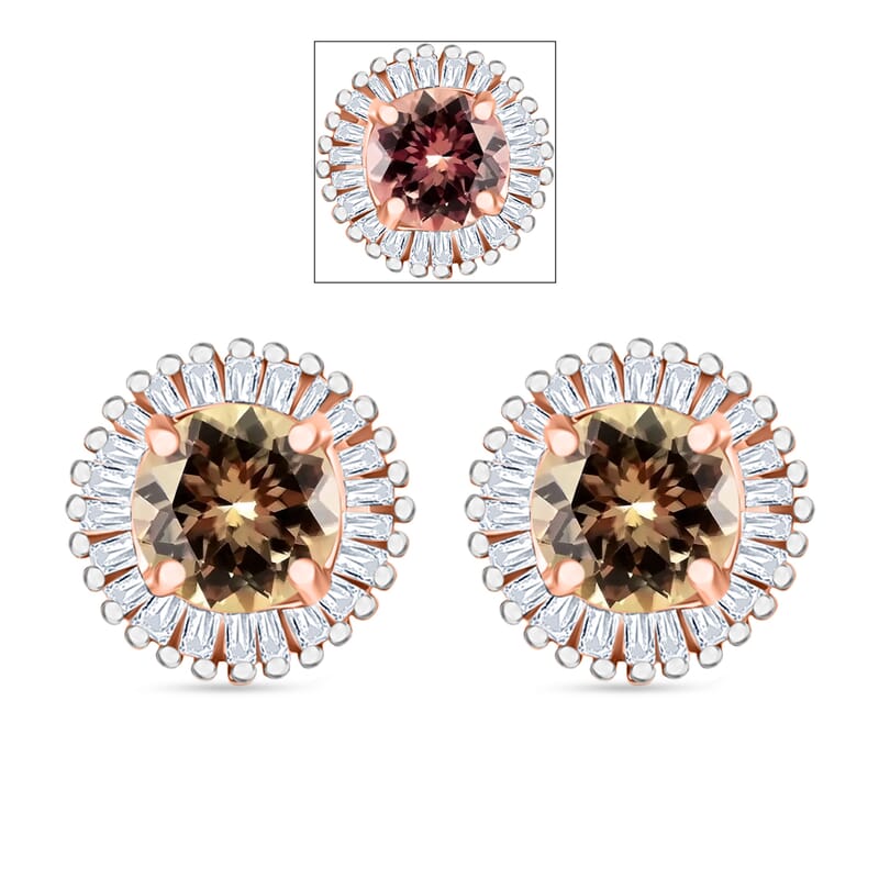Premium Turkizite and White Diamond 1.40 ctw Earrings in 18K Vermeil Rose Gold Over Sterling Silver