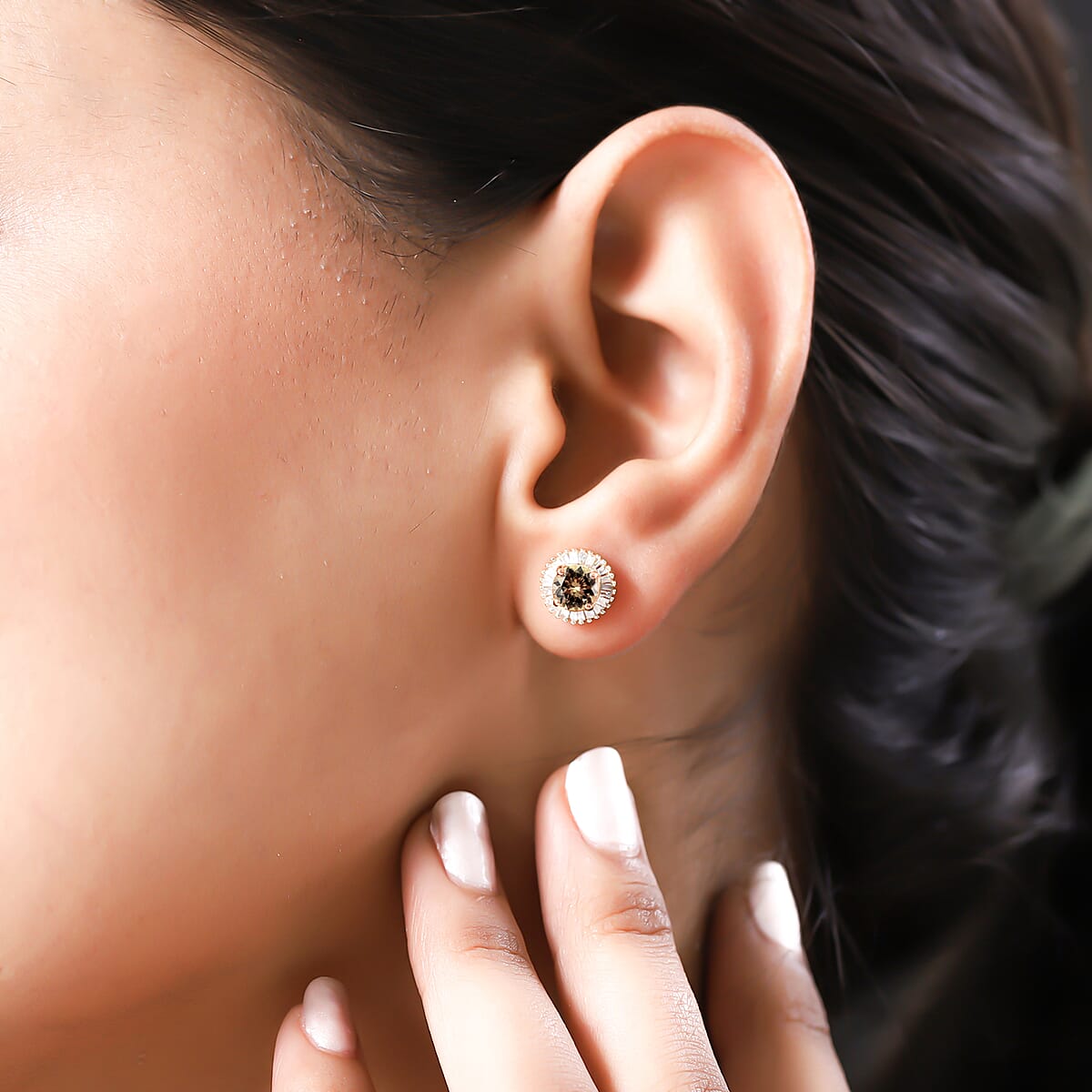 Premium Turkizite and White Diamond 1.40 ctw Earrings in 18K Vermeil Rose Gold Over Sterling Silver image number 1
