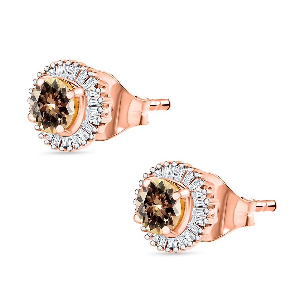 Premium Turkizite and White Diamond 1.40 ctw Earrings in 18K Vermeil Rose Gold Over Sterling Silver image number 2