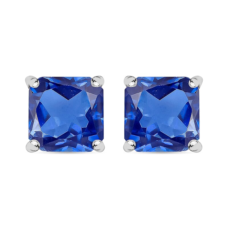 Luxoro Premium Asscher Cut Tanzanite 4.00 ctw Stud Earrings in 14K White Gold