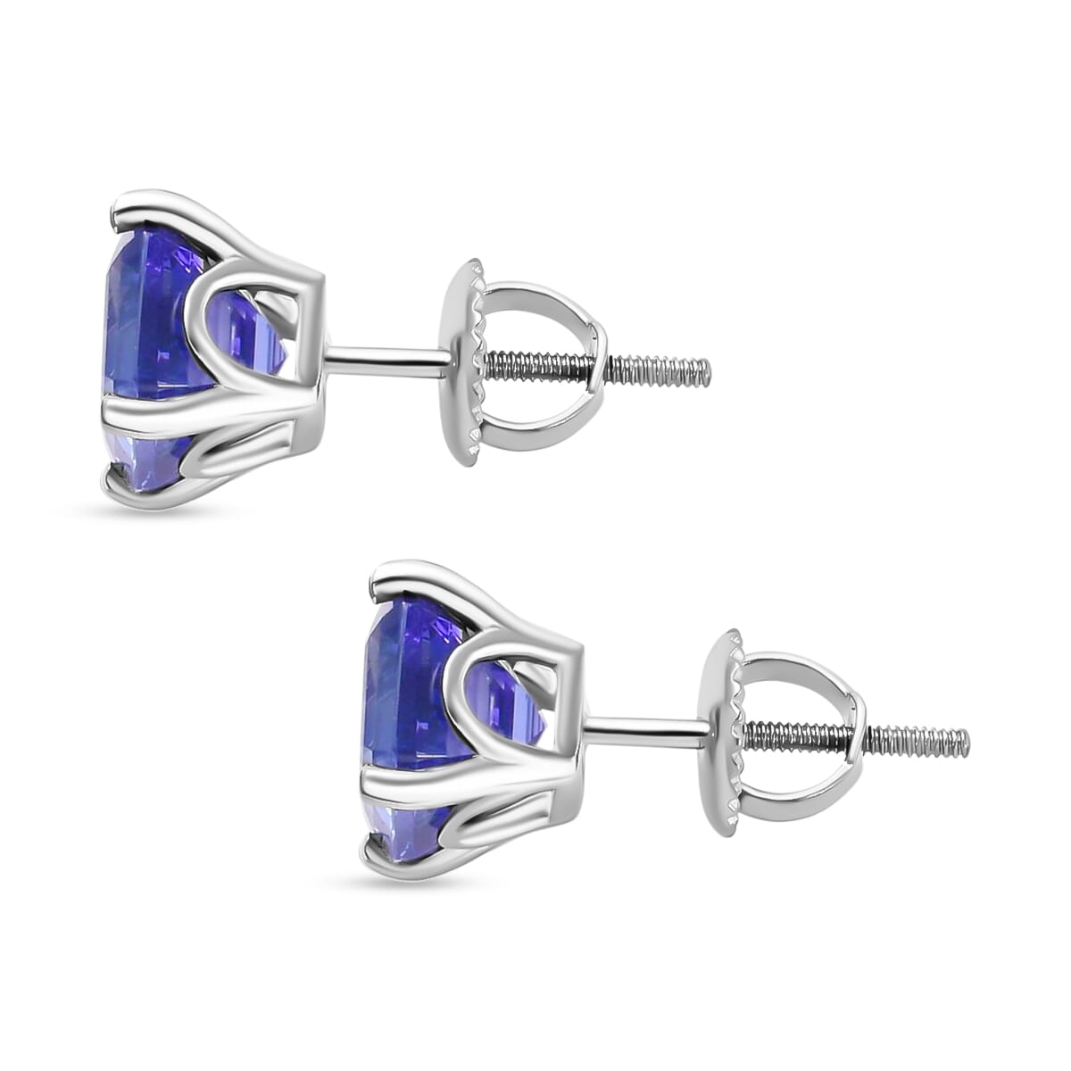 Luxoro Premium Asscher Cut Tanzanite 4.00 ctw Stud Earrings in 14K White Gold image number 2