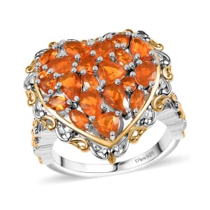 D'Joy Crimson Fire Opal 2.20 ctw Flaming Love Ring in 18K Vermeil YG and Rhodium Over Sterling Silver (Size 10.0)