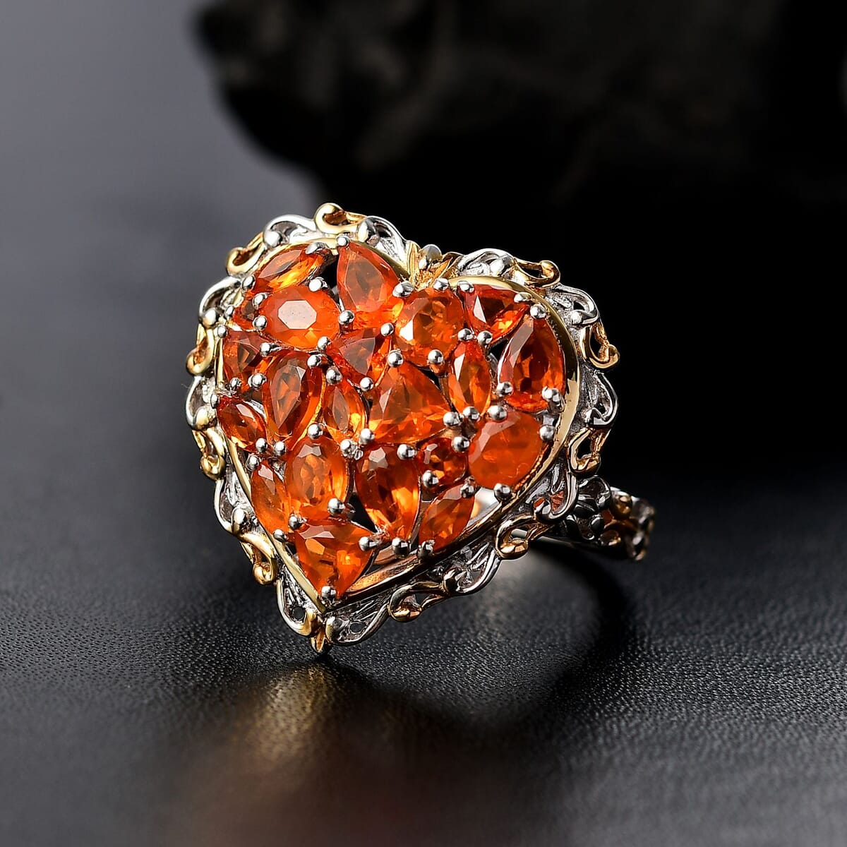 D'Joy Crimson Fire Opal 2.20 ctw Flaming Love Ring in 18K Vermeil YG and Rhodium Over Sterling Silver (Size 5.0) image number 1