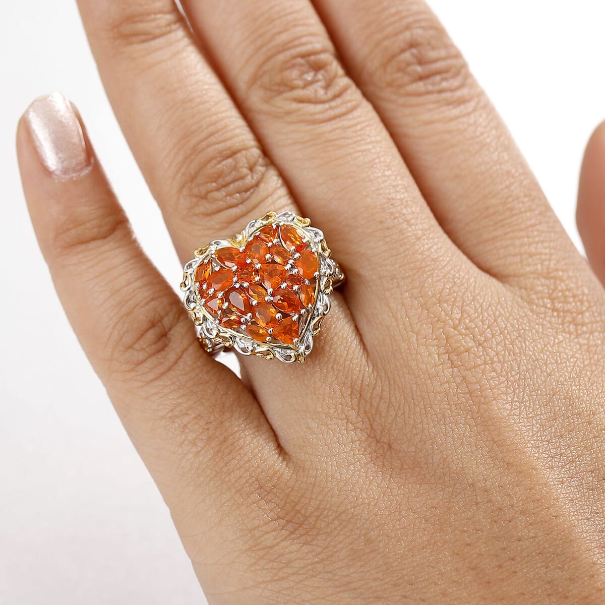 D'Joy Crimson Fire Opal 2.20 ctw Flaming Love Ring in 18K Vermeil YG and Rhodium Over Sterling Silver (Size 5.0) image number 2
