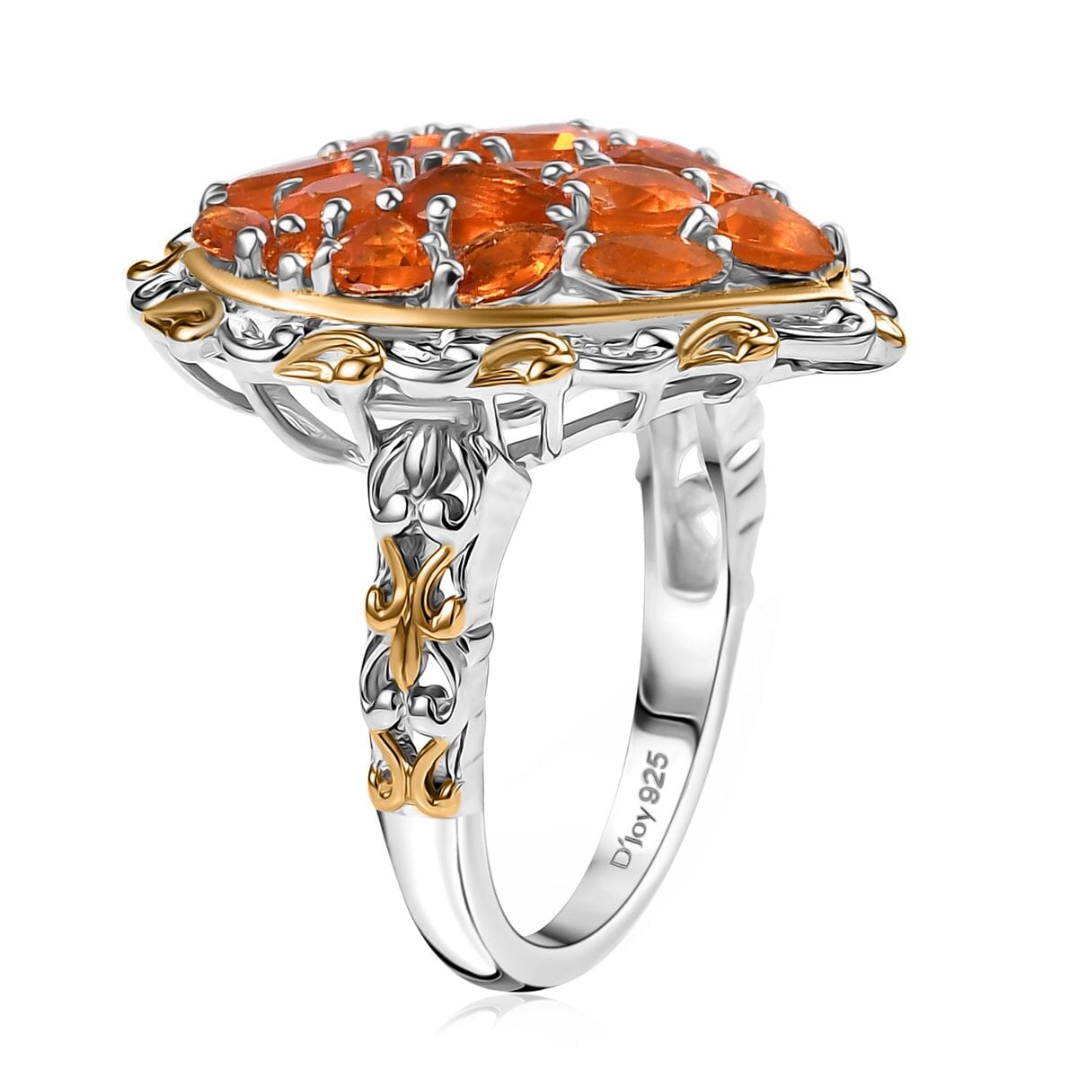 D'Joy Crimson Fire Opal 2.20 ctw Flaming Love Ring in 18K Vermeil YG and Rhodium Over Sterling Silver (Size 5.0) image number 3