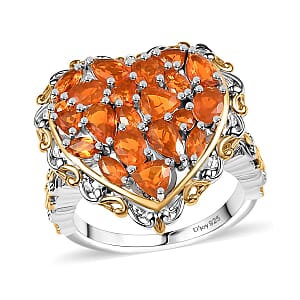 D'Joy Crimson Fire Opal 2.20 ctw Flaming Love Ring in 18K Vermeil YG and Rhodium Over Sterling Silver (Size 8.0)