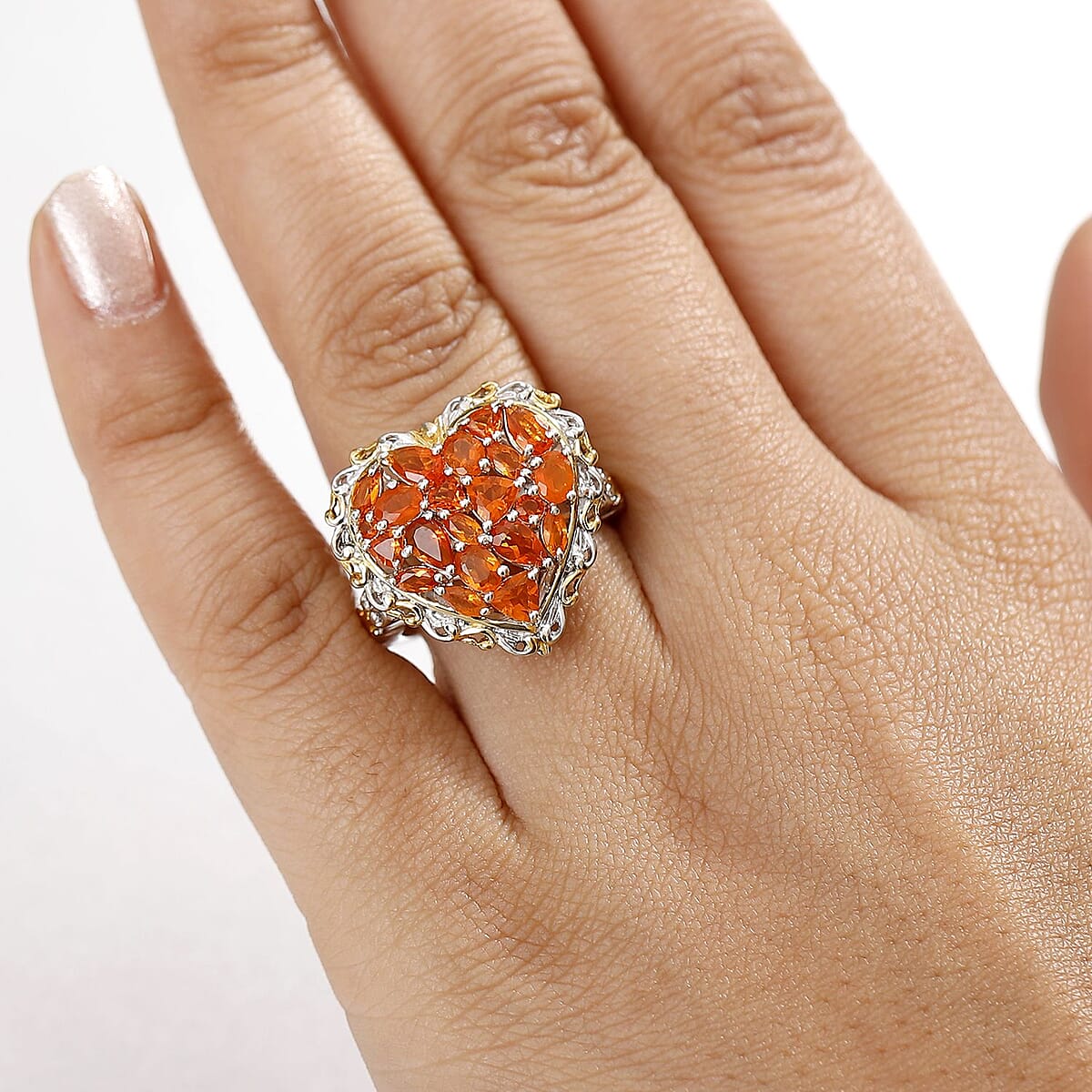 D'Joy Crimson Fire Opal 2.20 ctw Flaming Love Ring in 18K Vermeil YG and Rhodium Over Sterling Silver (Size 8.0) image number 2