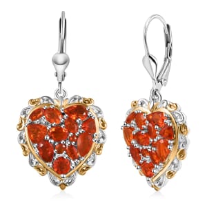 D'Joy Crimson Fire Opal 2.65 ctw Flaming Love Earrings in 18K Vermeil YG and Rhodium Over Sterling Silver