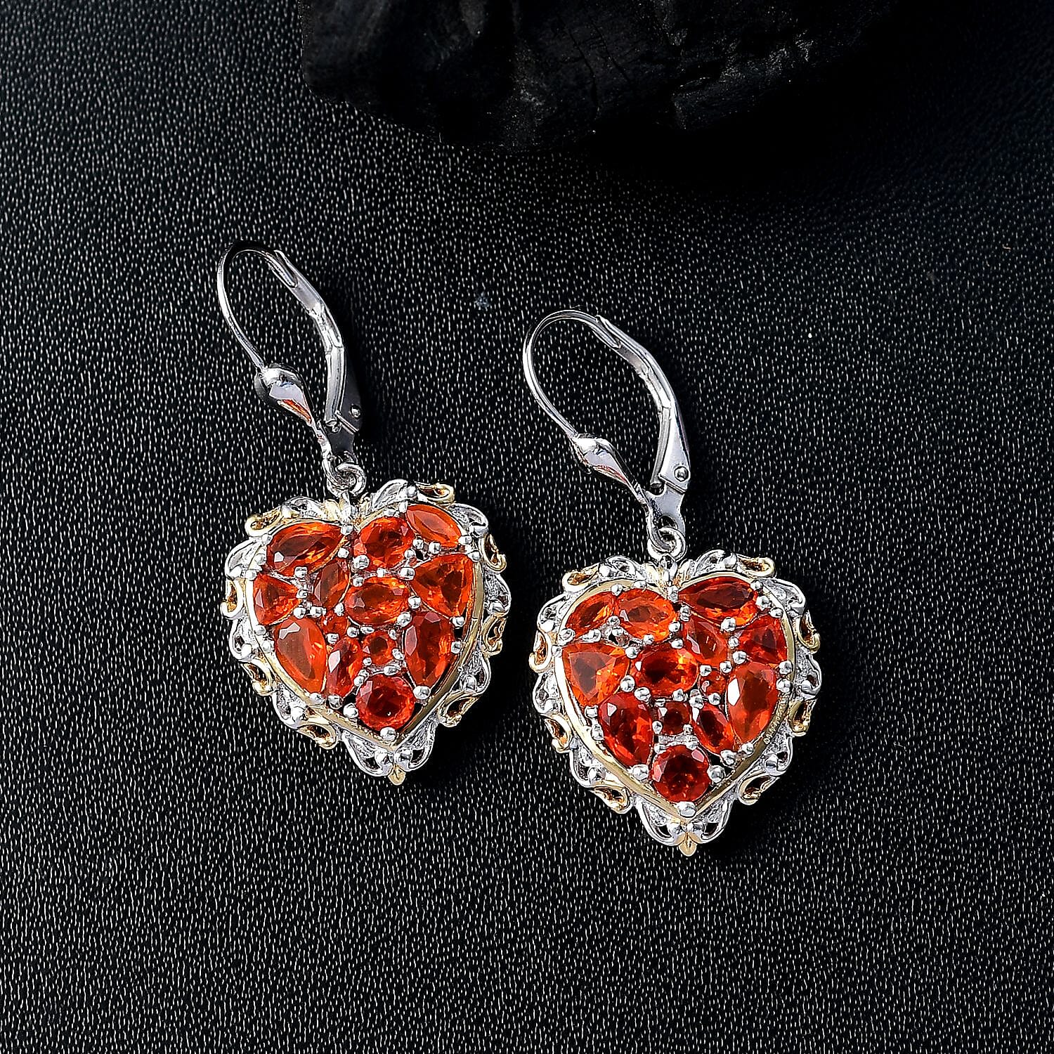 D'Joy Crimson Fire Opal 2.65 ctw Flaming Love Earrings in 18K Vermeil YG and Rhodium Over Sterling Silver