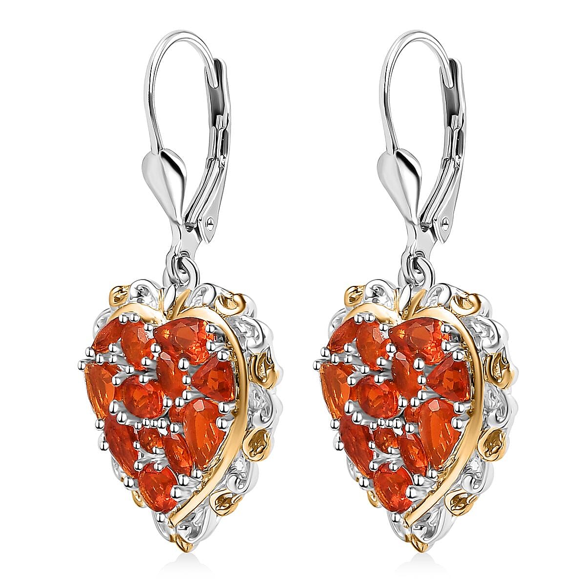 D'Joy Crimson Fire Opal 2.65 ctw Flaming Love Earrings in 18K Vermeil YG and Rhodium Over Sterling Silver