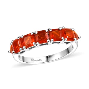 D'Joy Crimson Fire Opal 1.65 ctw Blazing Eternity Ring in Rhodium Over Sterling Silver (Size 10.0) 