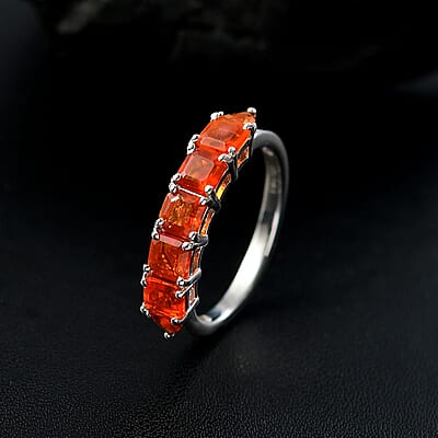 D'Joy Crimson Fire Opal 1.65 ctw Blazing Eternity Ring in Rhodium Over Sterling Silver (Size 10.0) 