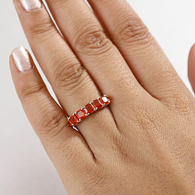 D'Joy Crimson Fire Opal 1.65 ctw Blazing Eternity Ring in Rhodium Over Sterling Silver (Size 10.0) 