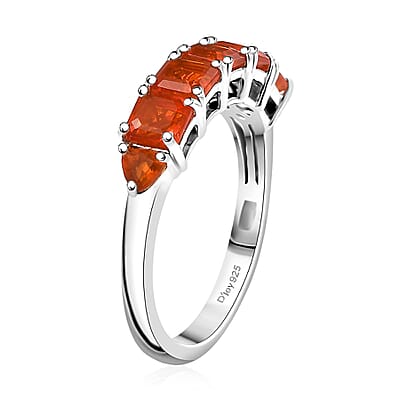 D'Joy Crimson Fire Opal 1.65 ctw Blazing Eternity Ring in Rhodium Over Sterling Silver (Size 10.0) 